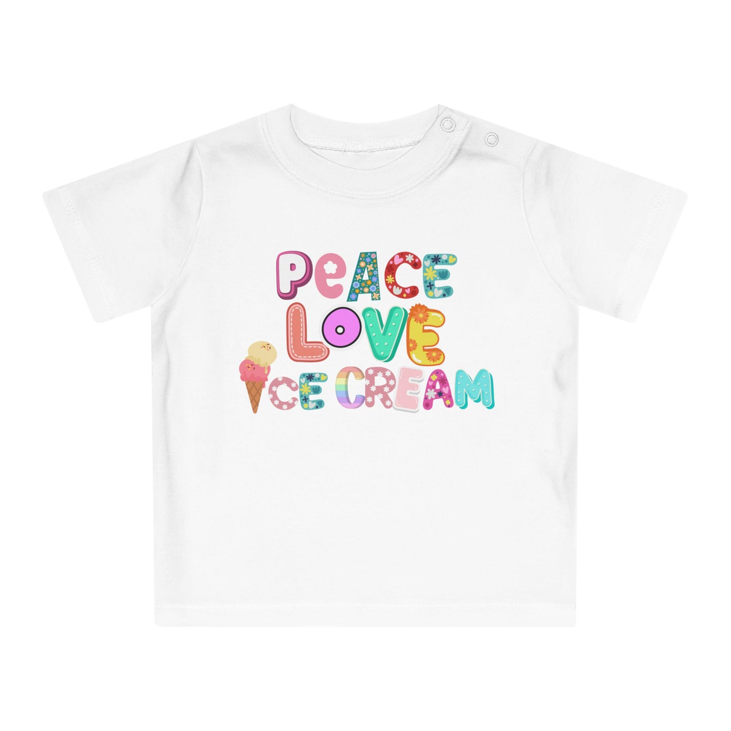 Maglietta Bio per Bebè - Design Peace Love Ice Cream