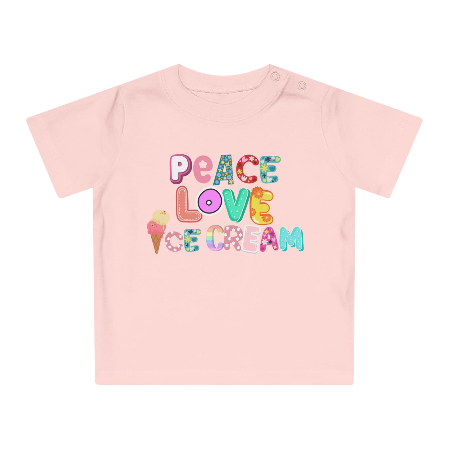 Maglietta Bio per Bebè - Design Peace Love Ice Cream