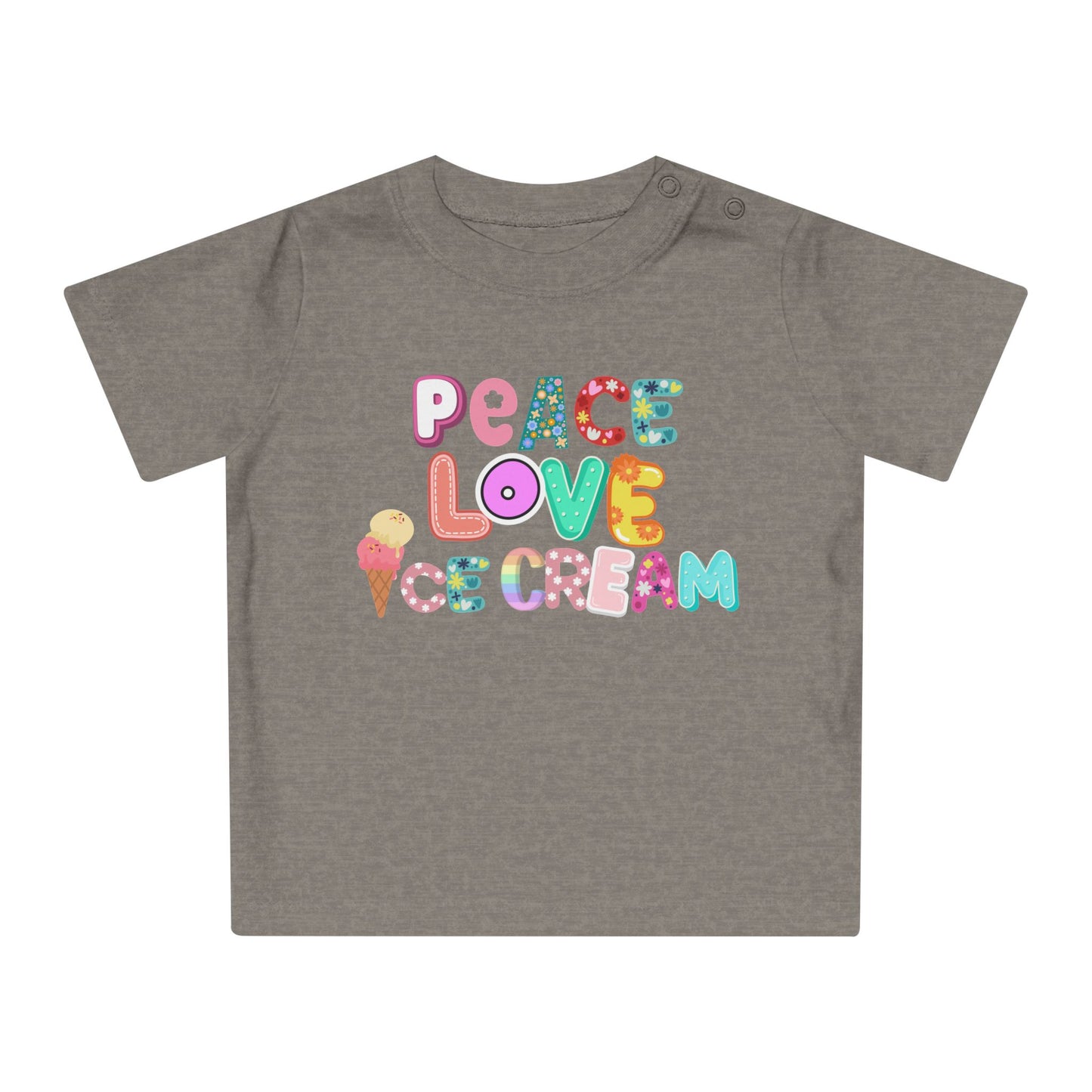 Maglietta Bio per Bebè - Design Peace Love Ice Cream