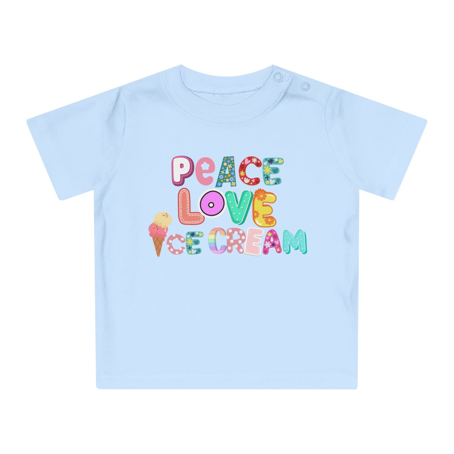 Maglietta Bio per Bebè - Design Peace Love Ice Cream
