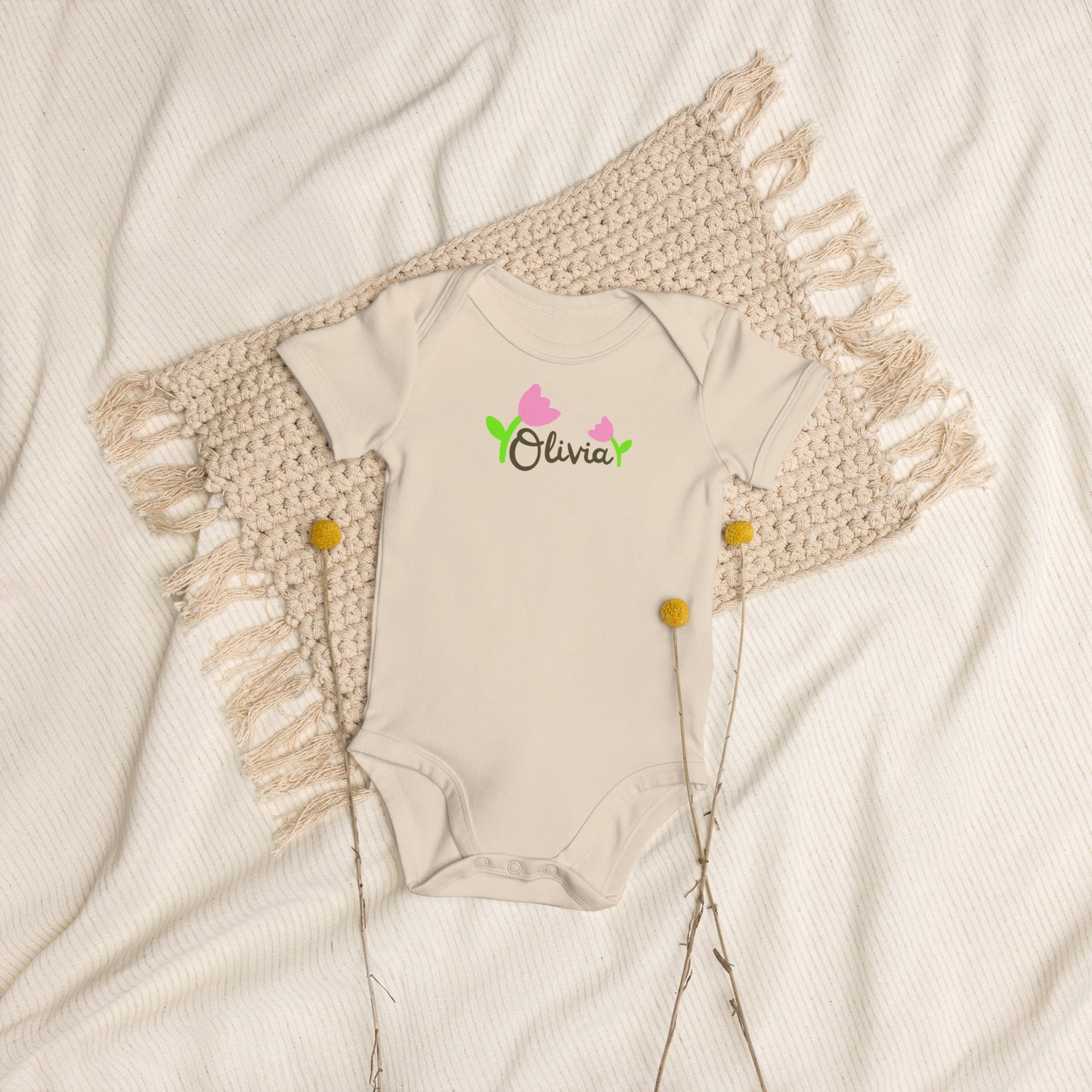Body neonata con nome in cotone organico personalizzato