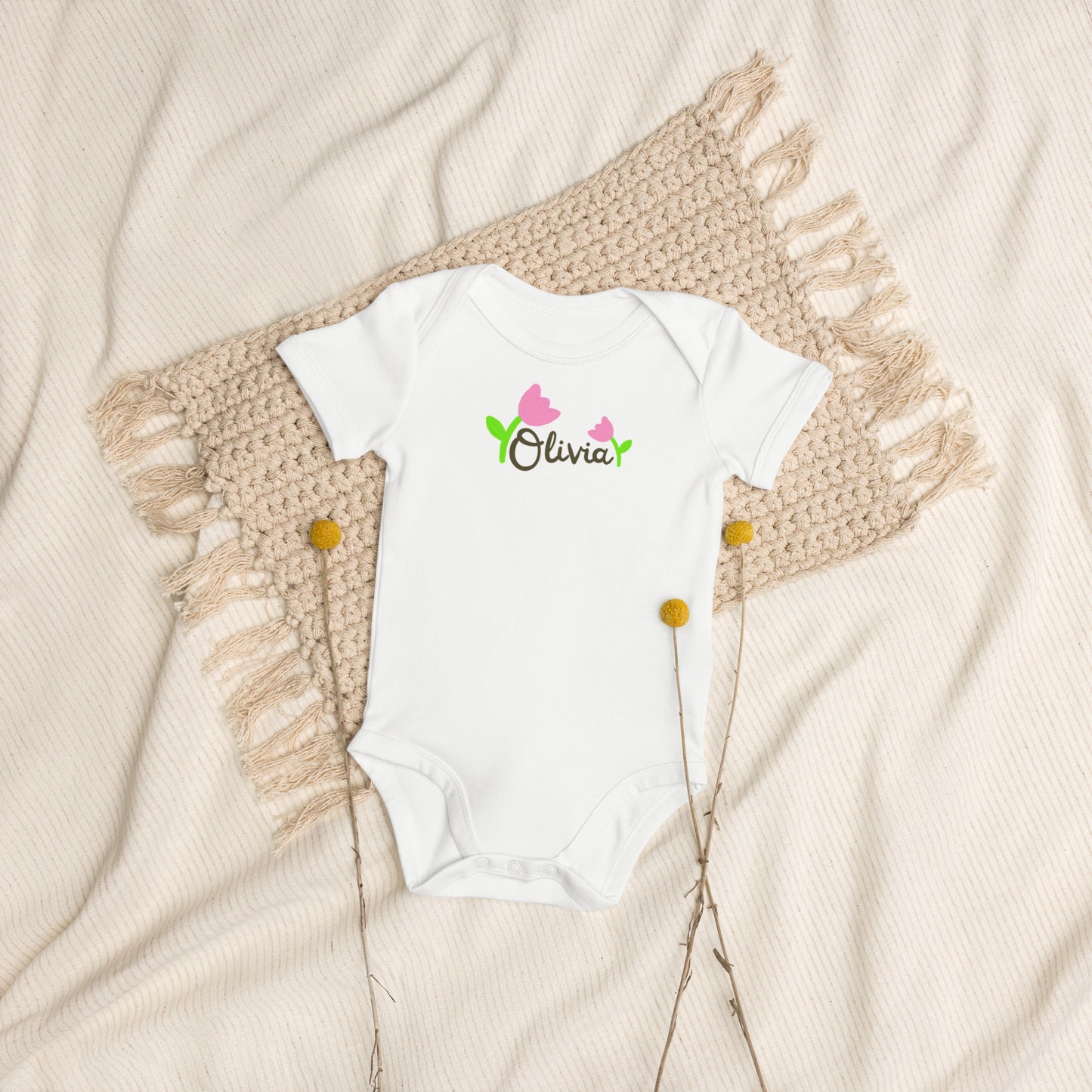 Body neonata con nome in cotone organico personalizzato